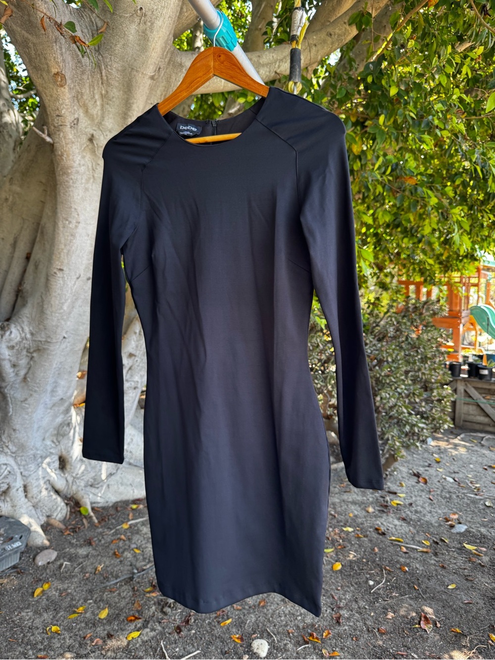 Bebe Black Long Sleeve Bodycon Mini Dress Size M Made in USA Y2K Cocktail